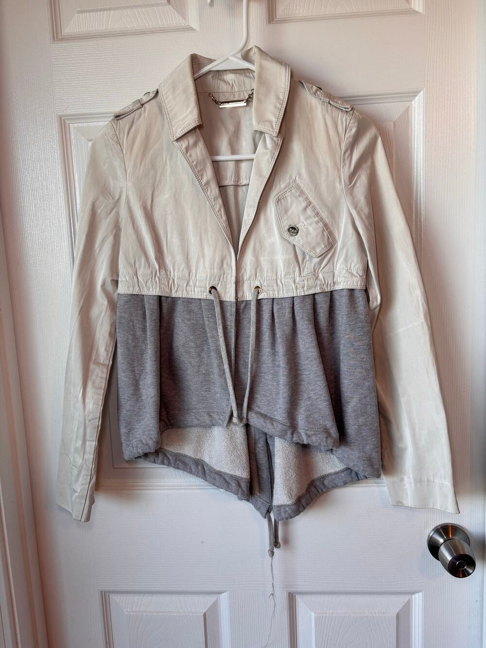 Atos Lombardini Women’s Size 40 Colorblock Draped Utility Jacket Beige Gray